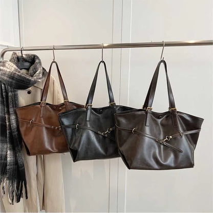 Retro Big PU Leather Shoulder Bag for Women 2025 Winter Trend New Y2K Fashion Handbags Females Travel Luxury Tote Bag  bolsas