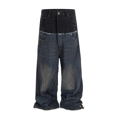 Three Waisted Camouflage Cargo Pants for Men Streetwear Patchwork Baggy Jeans Wide Leg Casual Loose Denim Trousers Oversized
