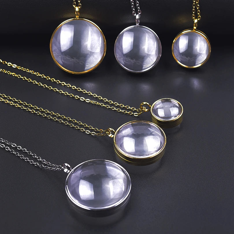 New Mix Size Round Living Memory Photo Locket Pendant Necklace Biconvex Glass Twist Stainless Steel Necklaces For Women Men Gift
