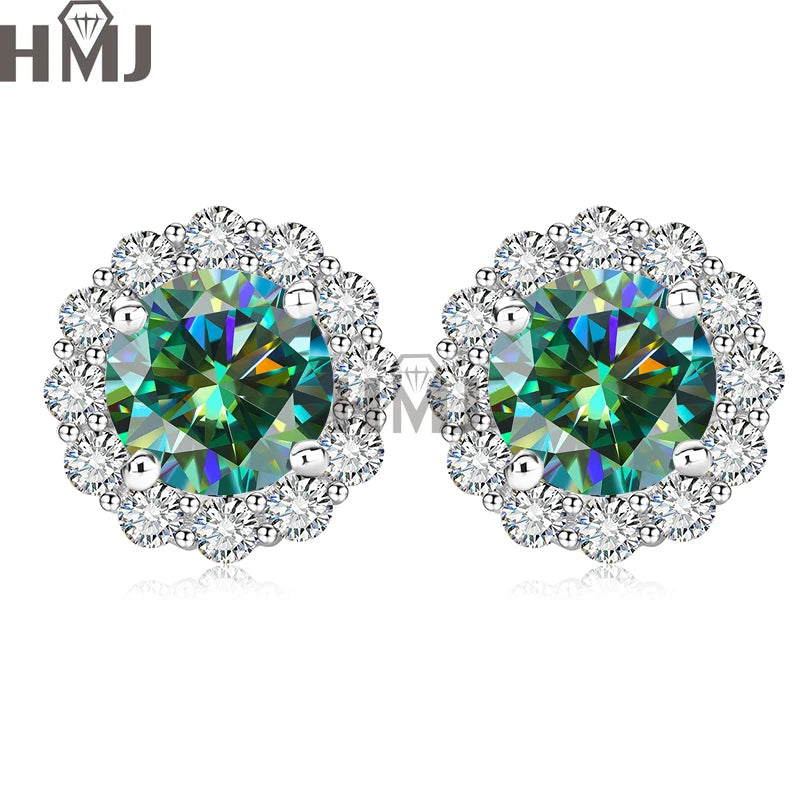 Moissanite Stud Earrings 1.0ct D Color Blue Green Black Champagne 925 Silver Plated White 18K  Gold jewelry for woman