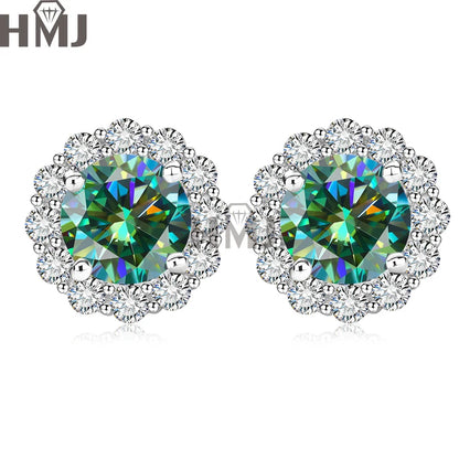 Moissanite Stud Earrings 1.0ct D Color Blue Green Black Champagne 925 Silver Plated White 18K  Gold jewelry for woman