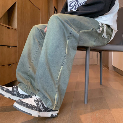 New Men's Blue Jeans Baggy Fit Straight Leg Denim Trousers 2025 Autumn High Street Fashion Y2K Jean Casual pantalones hombre