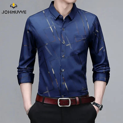 Men's Casual and Fashionable Long Sleeved Printed Shirt Non Ironing and Wrinkle Resistant Business Top