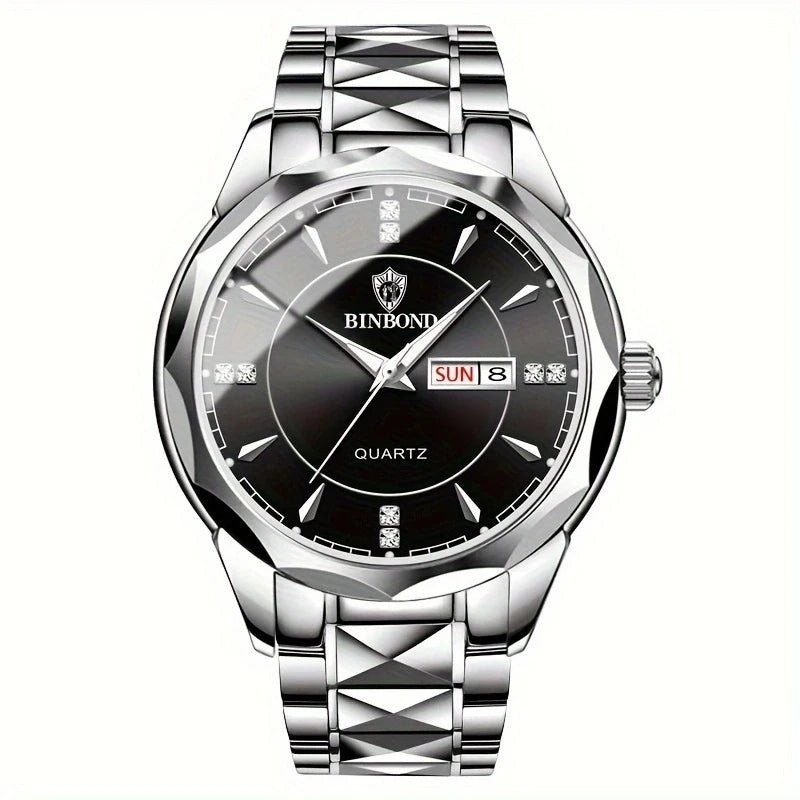 2025 New Watch Diamond Luxury Night Glow Double Calendar Quartz Movement Gold Blue Stainless Steel Fashion Business Man Watch