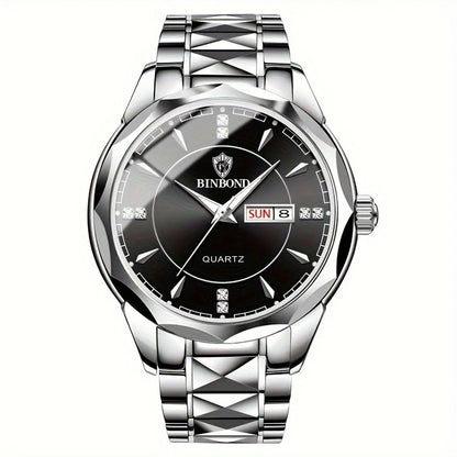 2025 New Watch Diamond Luxury Night Glow Double Calendar Quartz Movement Gold Blue Stainless Steel Fashion Business Man Watch