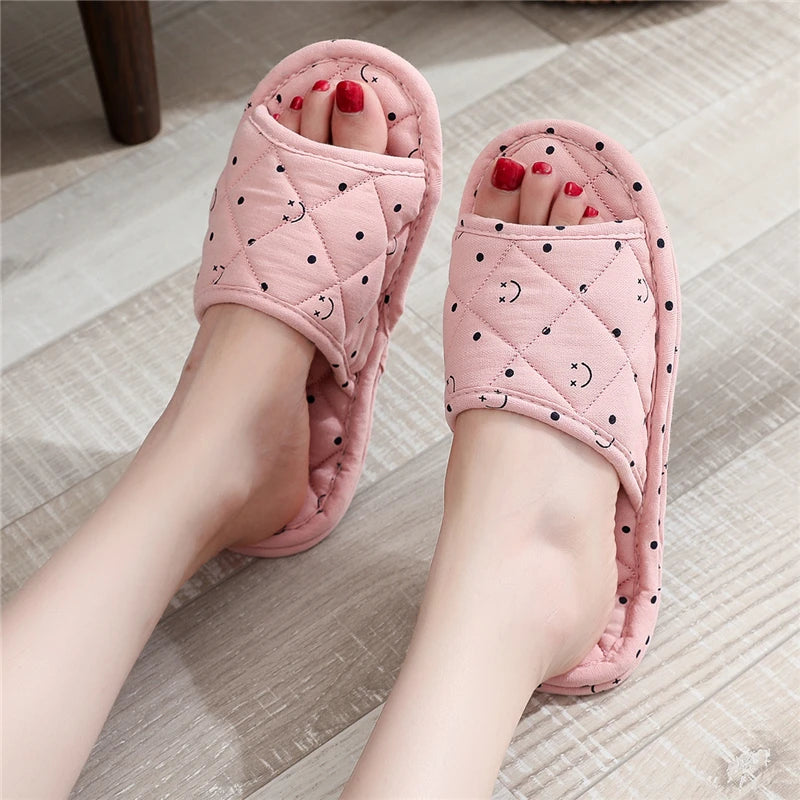 New Pure Cotton Indoor Home Slippers Anti-Slip Cloth Bot Silent for Wooden Floor Spring Summer Women's Slippers Home Comfort