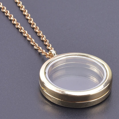 Glass Metal Gold Color Heart Round Water Drop Relicario Photo Locket Necklace Rhinestone Floating Charm O-shaped Chains Necklace