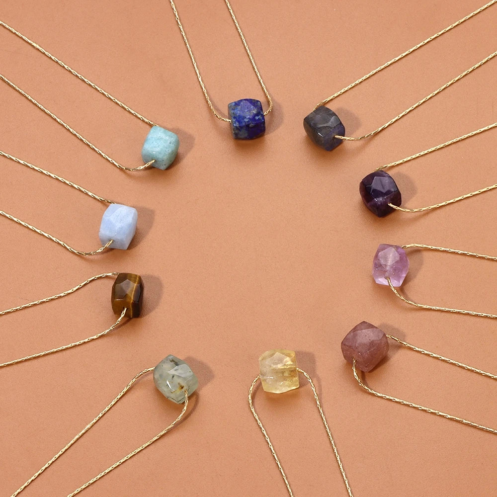 Natural Amazonite Stone Pendant Necklace Square Cube Gems Neckalce Healing Reiki Stone Pendant Jewelry Gifts for Festivals