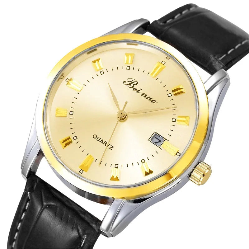 Classic Men‘s Quartz Watch with Calendar Fashion Metal Dial Leather Strap Man Watch Casual Business Male Clock montre homme
