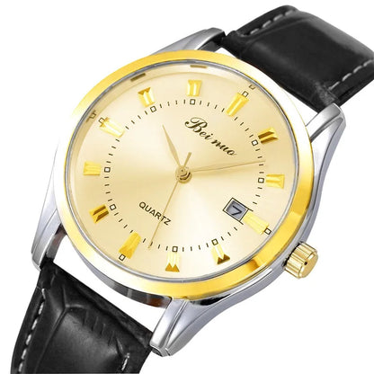 Classic Men‘s Quartz Watch with Calendar Fashion Metal Dial Leather Strap Man Watch Casual Business Male Clock montre homme