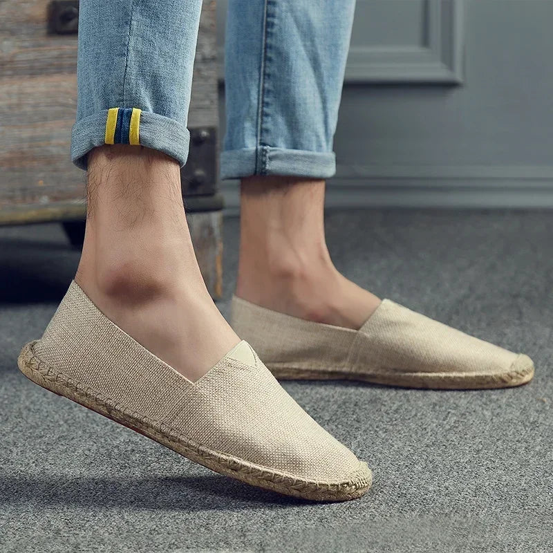Canvas Flat Shoes Women Sewing Flax Shoes Slip on Loafers Casual Shoes Man Espadrilles Hemp Plus Size Fisherman Driving Footwear