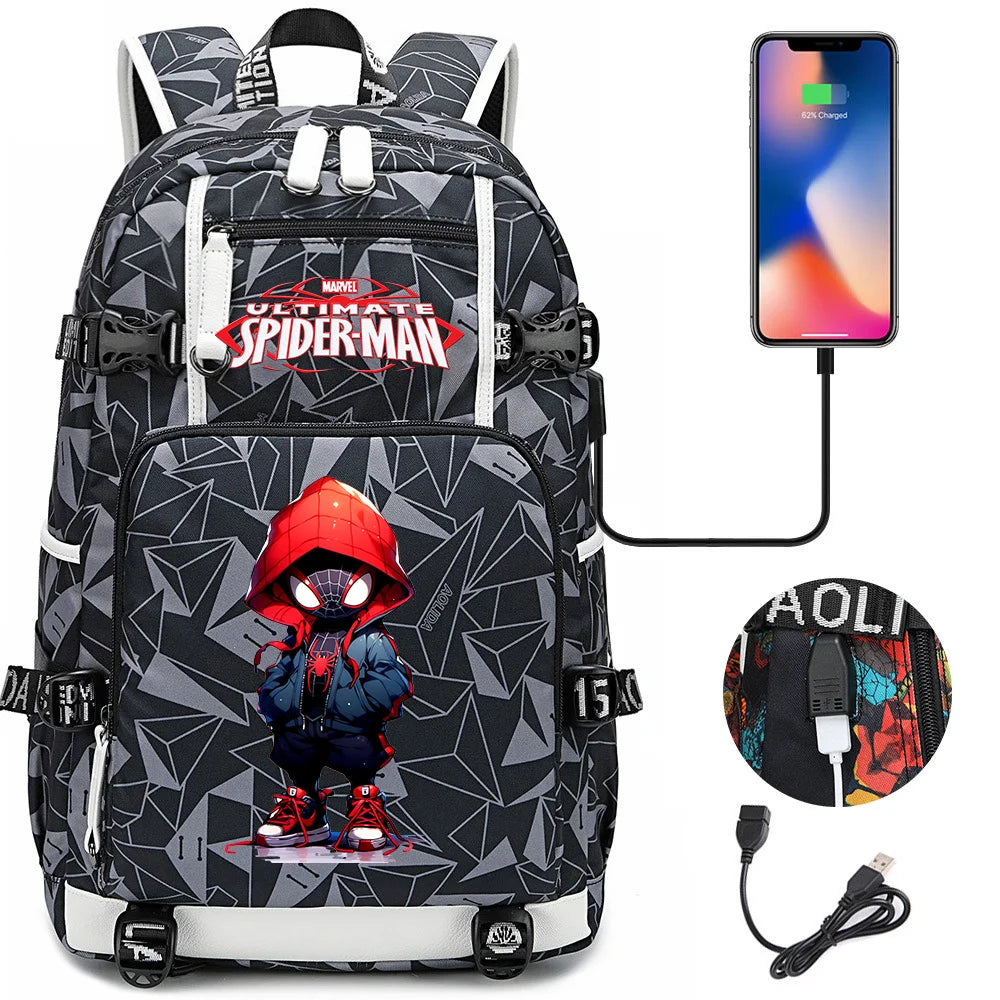 Superhero Spiderman School Backpack Travel Bags Large Waterproof Multifunction USB Charging Backpacks Travel Sport Duffel Bag