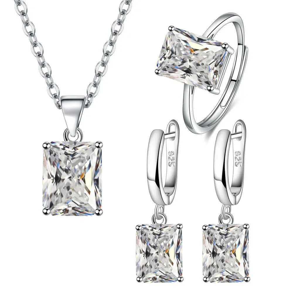 925 Sterling Silver Exquisite Ring Earrings Necklace Zircon Jewelry Sets For Women Christmas Valentine's Day Fashion Party Gifts
