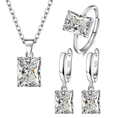 925 Sterling Silver Exquisite Ring Earrings Necklace Zircon Jewelry Sets For Women Christmas Valentine's Day Fashion Party Gifts