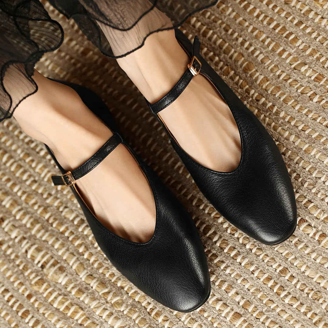 Women's sheepskin round toe slip-on Mary Jane ballet flats soft comfortable casual female ballerinas daily slim shoes for woman