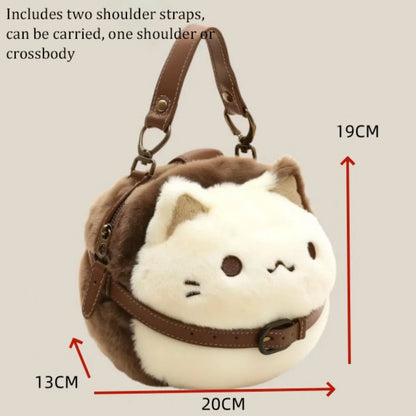 2025 Cute Plush Backpack Student Schoolbag Fashion Cartoon Furry Cat Bag Adorable Kitten Handbag for Woman Kids