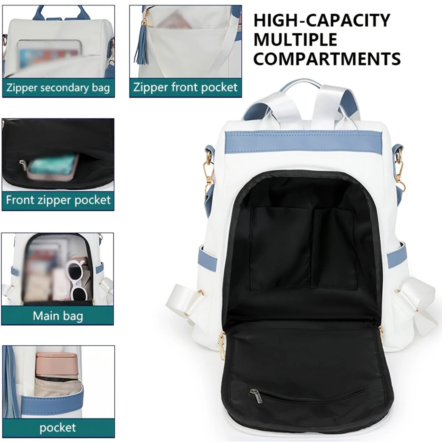 2025 Oxford Cloth Stitching Women'S Backpack Anti-Theft Back Zipper Girls Schoolbag Casual Travel Double Shoulder Backpack