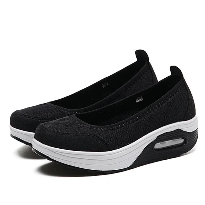 Women's Casual Work Shoes 2025 Fashionable Wedge Heel Swing Shoes Thick Sole Large Size 42 Comfortable Breathable Nurse Shoes