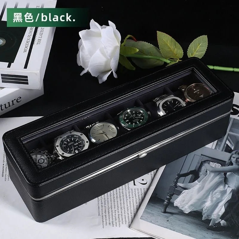 6-Box Checkered Watch Storage Case High-Grade Velvet Lining Waterproof Dustproof Anti-Fall Display Watch Box