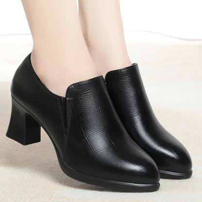 New Winter Women Boots High Heel Shoes Anti-slip Comfort Ankle Autumn Versatile Fashion Soft Leather Shallow Boots Daily Mom