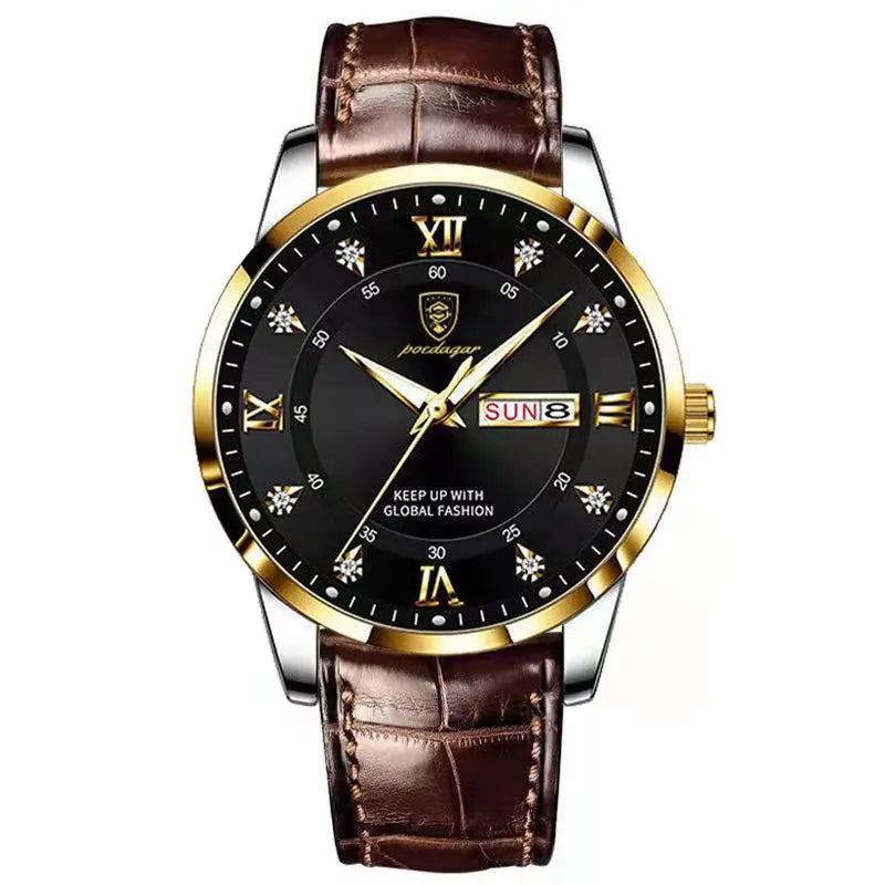 POEDAGAR Luxury Business Man Wristwatch Waterproof Luminous Leather Men's Quartz Watch High Quality Fashion Watches For Men Gift