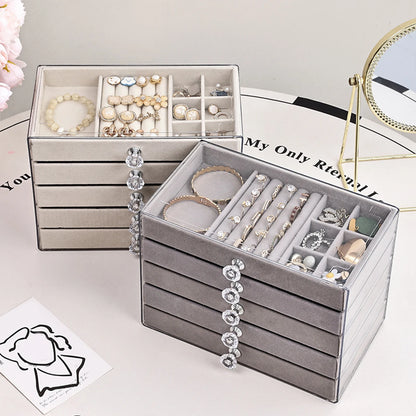 5-layer jewelry box, velvet drawer tray, transparent jewelry storage box, elegant jewelry display box