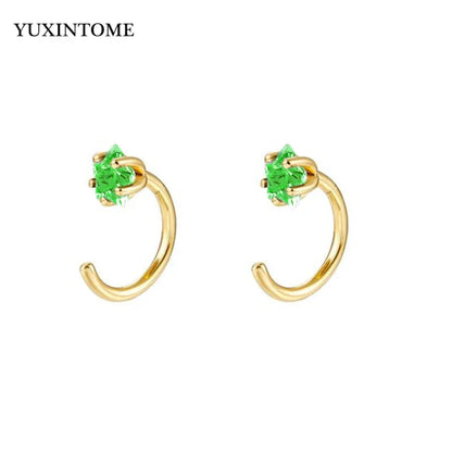 YUXINTOME Small 925 Sterling Silver Ear Needle C-Shaped Cartilage Piercing Stud Earrings For Women cartilage perforation Jewelry