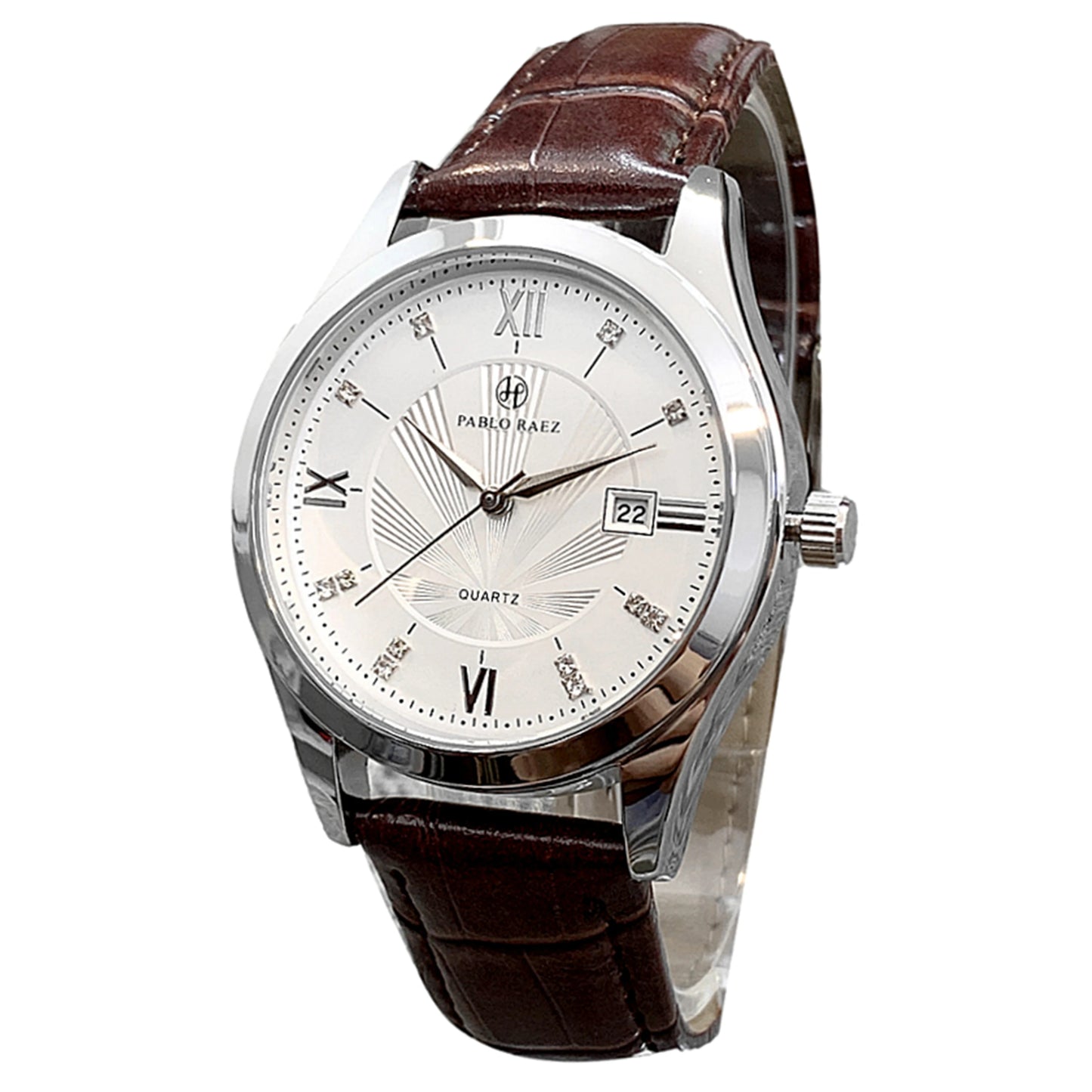 PABLO RAEZ Brand New Fashion Casual Man Watch Auto Date Luxury Business Wristwatch High Quality Brown Leather Popular Male Clock