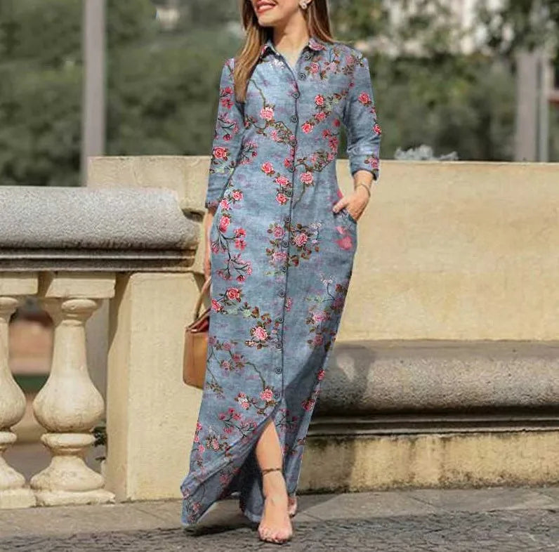 Spring Womens Long Shirt Dress Summer Single Breasted Button Lapel Long Sleeve Dress 2023 New Image Print Loose Dresses Robe