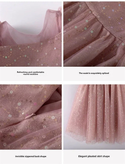 2024 Summer New Style Women's Baby Princess Dress Puffy Sleeves Trendy Girls Casual Dresses Woodland Theme Design