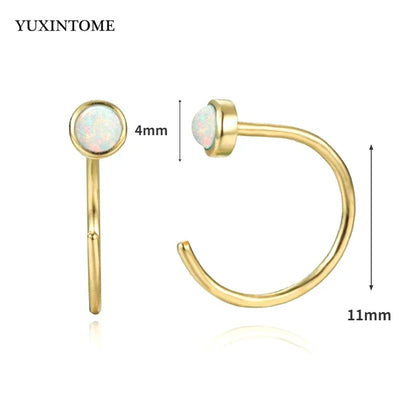 YUXINTOME Small 925 Sterling Silver Ear Needle C-Shaped Cartilage Piercing Stud Earrings For Women cartilage perforation Jewelry