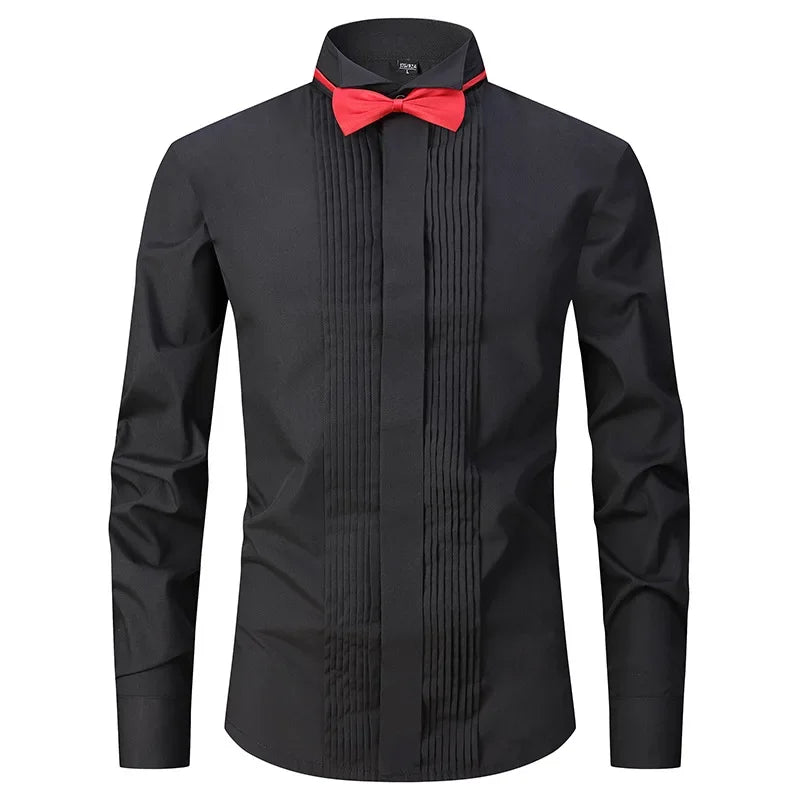 2025 Men's Tuxedo Long Sleeve Dress Shirts French Cufflinks Swallowtail Fold Design Party Prom Host Formal Shirt Gentleman Tops