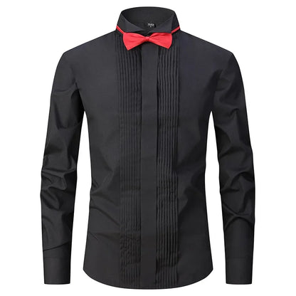 2025 Men's Tuxedo Long Sleeve Dress Shirts French Cufflinks Swallowtail Fold Design Party Prom Host Formal Shirt Gentleman Tops