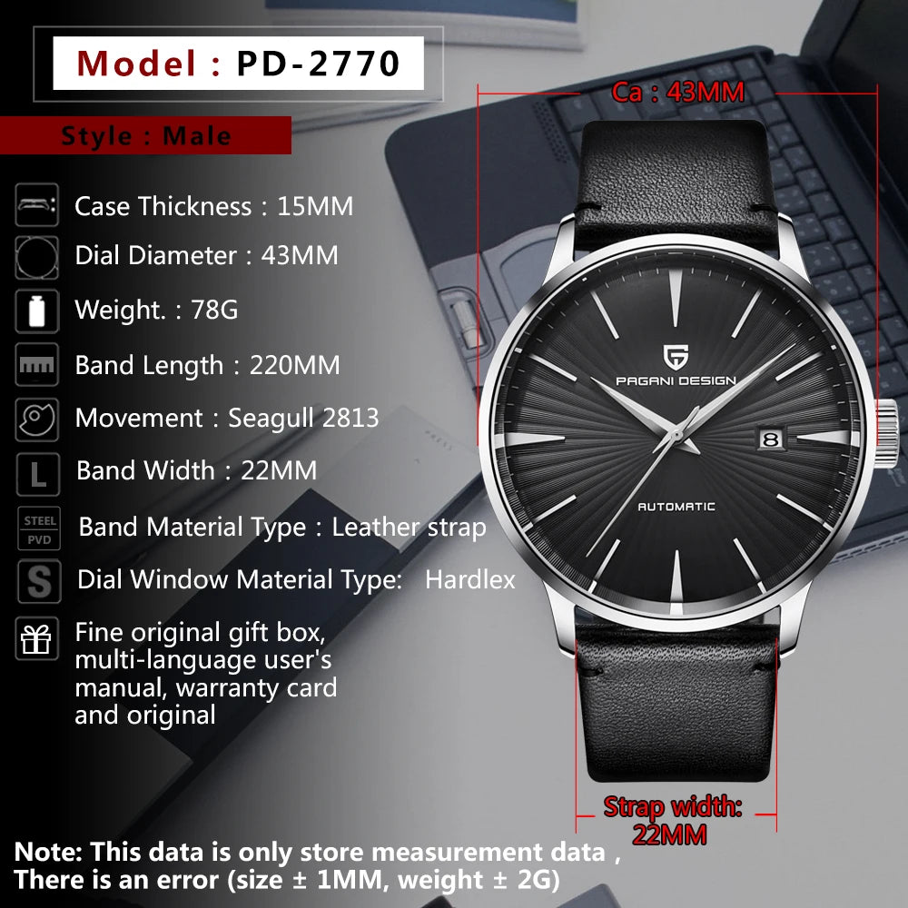 2025 New PAGANI DESIGN Fashion Brand Mechanical Men Watch 100M Waterproof Luxury Automatic Male Wrist Watch Sport Clock
