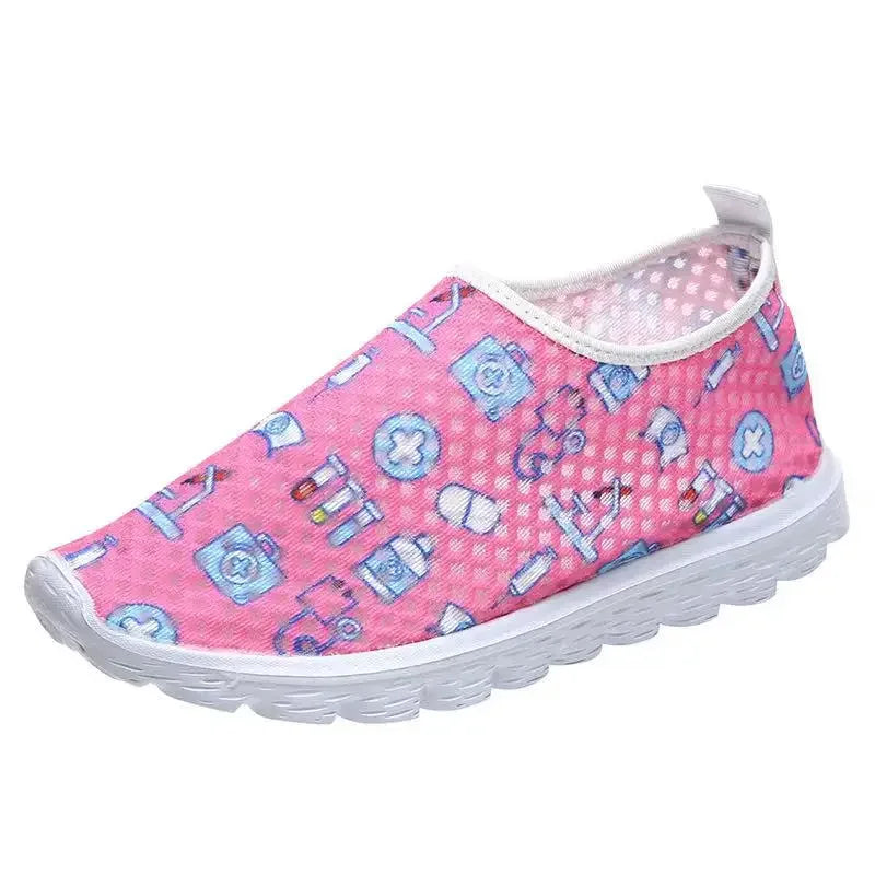 Ladies Loafers Cartoon Nurse Doctor Print Women Sneakers Slip on Light Mesh Casual Shoes Summer Breathable Flats Zapatos