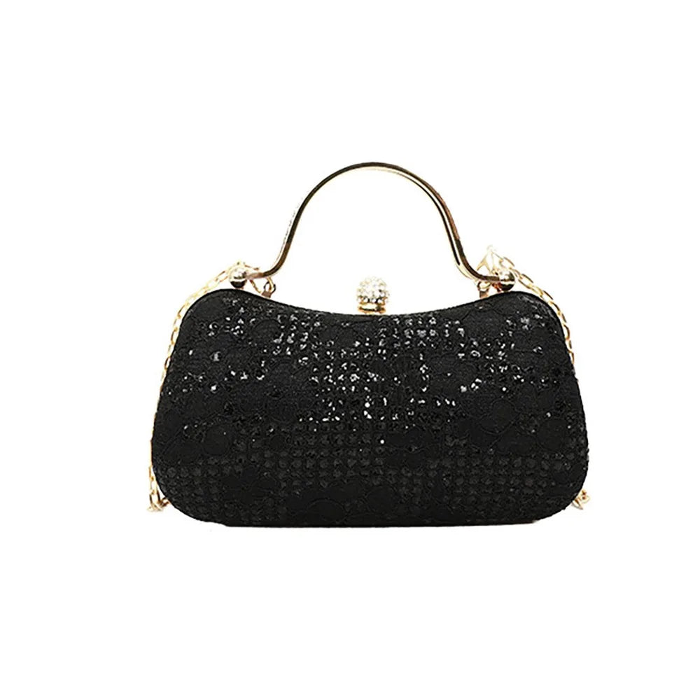 Elegant Luxury Evening Banquet Bag Shiny Flower Ladies Clutch Bag Rhinestone Metal Top Handle Chain Crossbody Bag Party