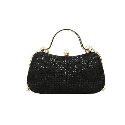 Elegant Luxury Evening Banquet Bag Shiny Flower Ladies Clutch Bag Rhinestone Metal Top Handle Chain Crossbody Bag Party