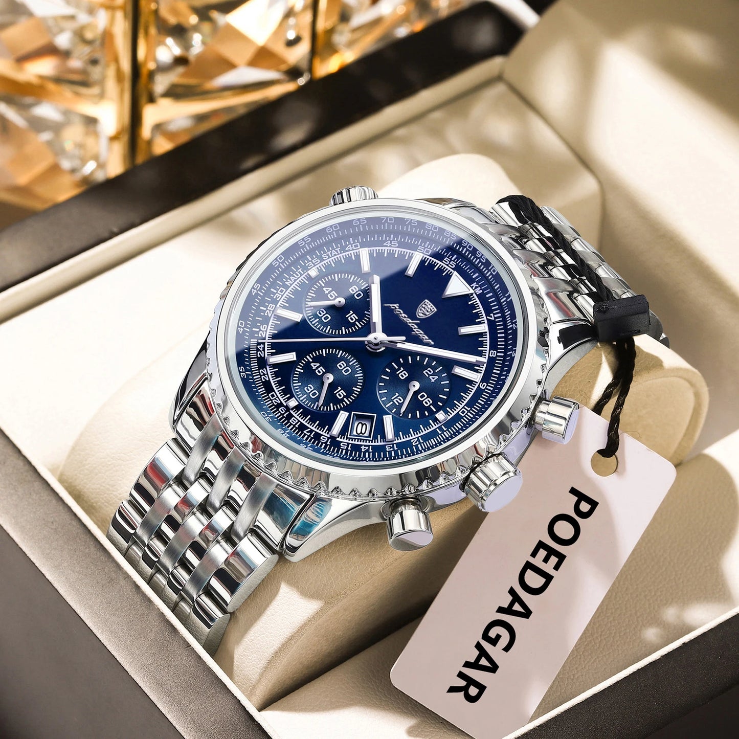 POEDAGAR Top Luxury Men's Watches Waterproof Luminous Chronograph Date Male Watch Stainless Steel Military Quartz Men Wristwatch