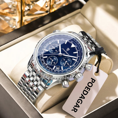POEDAGAR Top Luxury Men's Watches Waterproof Luminous Chronograph Date Male Watch Stainless Steel Military Quartz Men Wristwatch