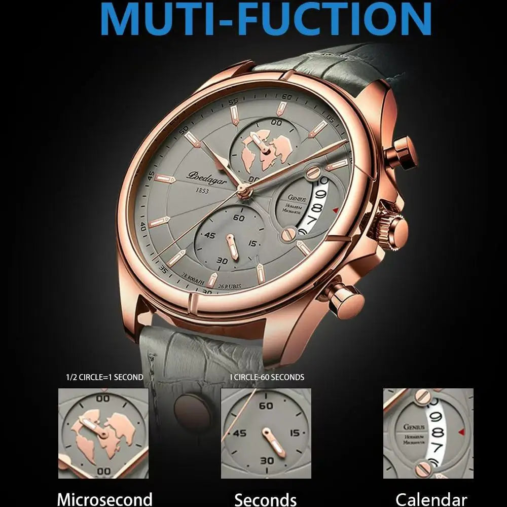 POEDAGAR Sports Casual Man Watch Date Waterproof Luminous Leather Chronograph Men's Watch Business Luxury Quartz Watches For Men