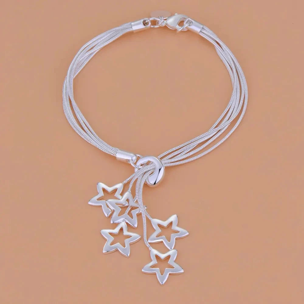wholesale 925 Sterling Silver star cute chain women lady noble nice bracelet fashion charm jewelry wedding party