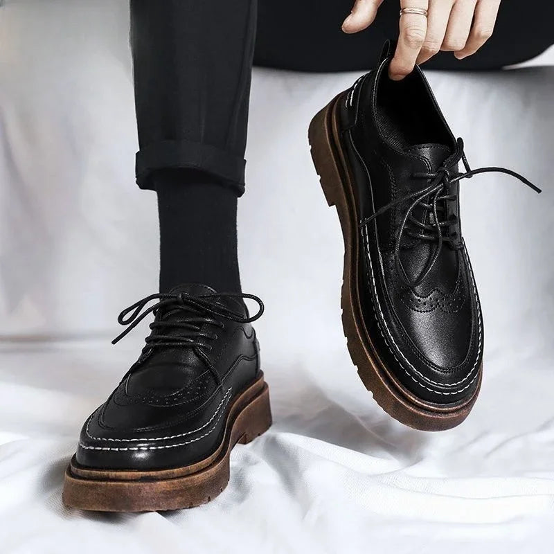 Man Casual Shoe Round Toe Leather Shoes For Men Brogue Luxury Sale Adults Fashion 2024 Elegant Cheap Clearance Korean Style Pu