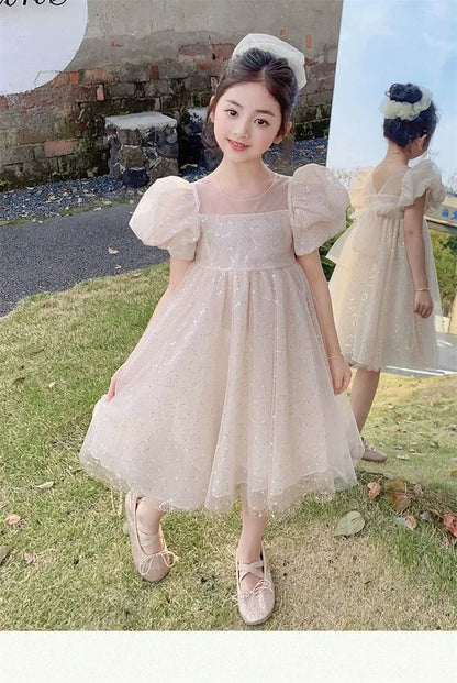 2024 Summer New Style Women's Baby Princess Dress Puffy Sleeves Trendy Girls Casual Dresses Woodland Theme Design