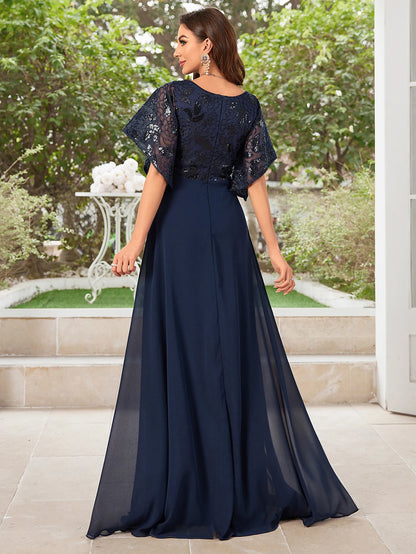 UNITHORSE V-neck Beaded Embroidered Paneling Chiffon Maid of Honor Dance Dress Elegant Bridal Party Gown