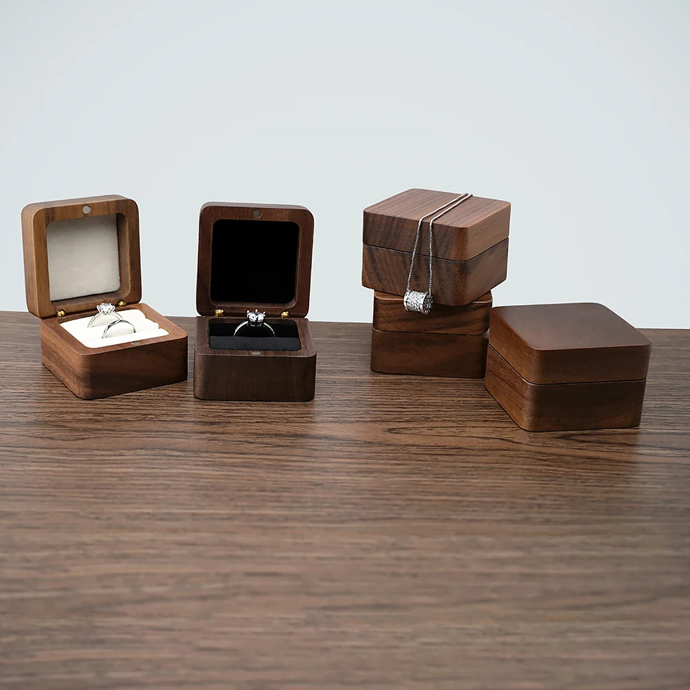 Real Walnut Wood Jewellery Box Wholesale Pendant Necklace Ring earring Gift Display Packaging Case with Velvet Interior