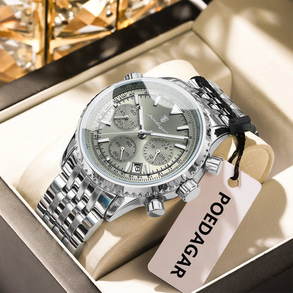 POEDAGAR Top Luxury Men's Watches Waterproof Luminous Chronograph Date Male Watch Stainless Steel Military Quartz Men Wristwatch