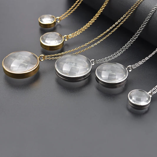 New Mix Size Round Living Memory Photo Locket Pendant Necklace Biconvex Glass Twist Stainless Steel Necklaces For Women Men Gift