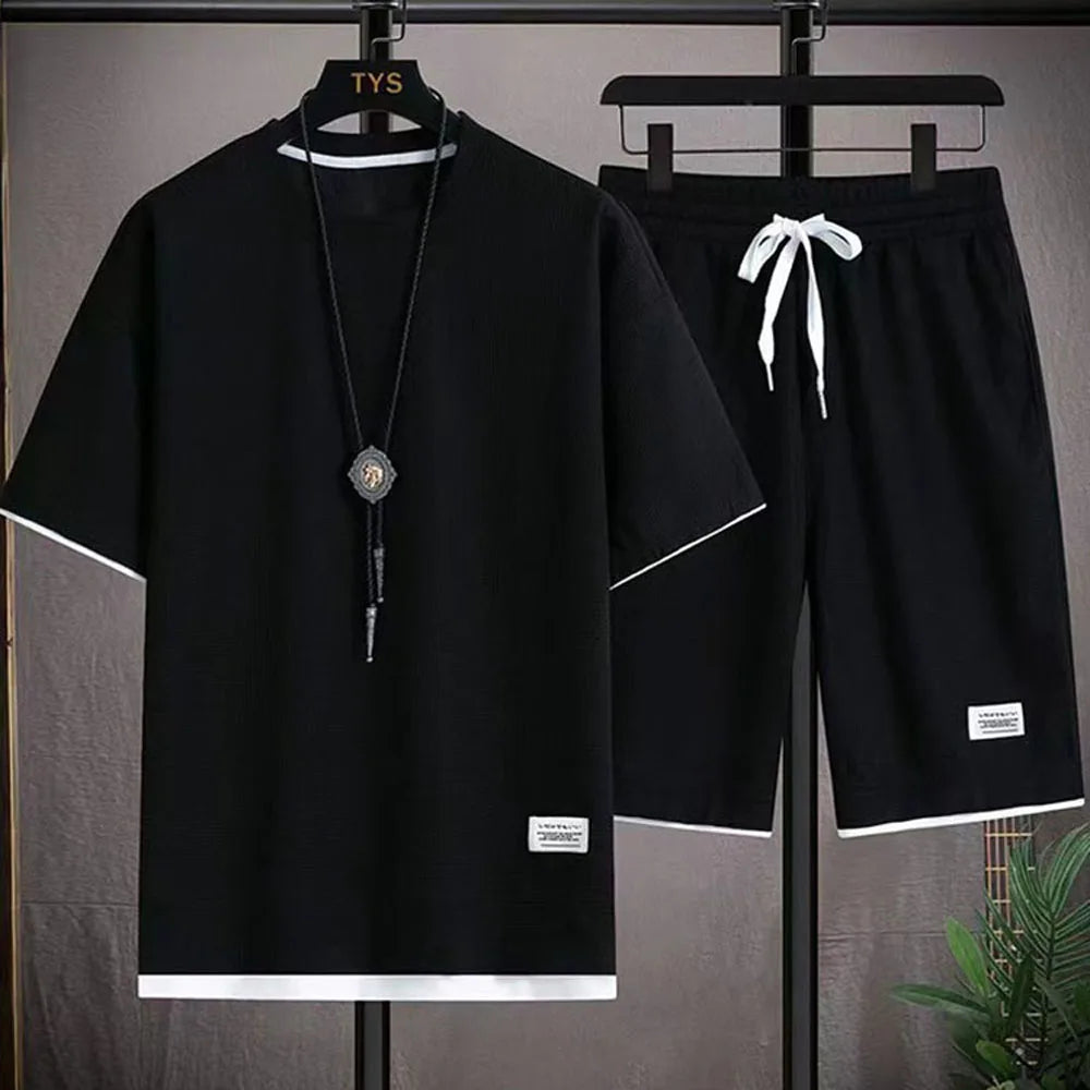 Men's Two Piece Set Linen Fabric Casual T-Shirt And Shorts Set Mens Sports Suit Summer Fashion Short Sleeve Tracksuit Men Suits