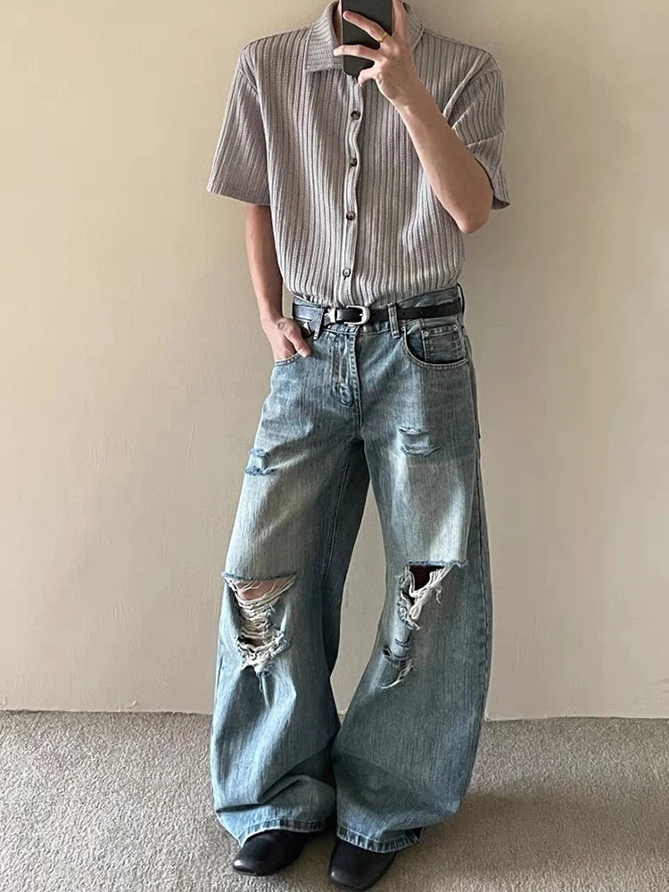 2025 American High Street Men's Ripped Jeans Y2K Vintage Straight Baggy Denim Pantalones Hombre Hip Hop Fashion Distressed Jean