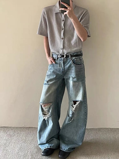2025 American High Street Men's Ripped Jeans Y2K Vintage Straight Baggy Denim Pantalones Hombre Hip Hop Fashion Distressed Jean